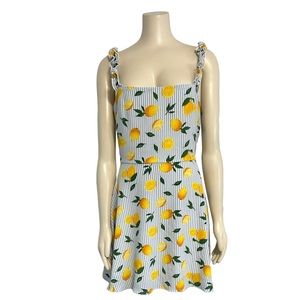 Shop 17 Lemon Fruit‎ Blue Stripe Ruffle Sleeveless Dress Womens Large